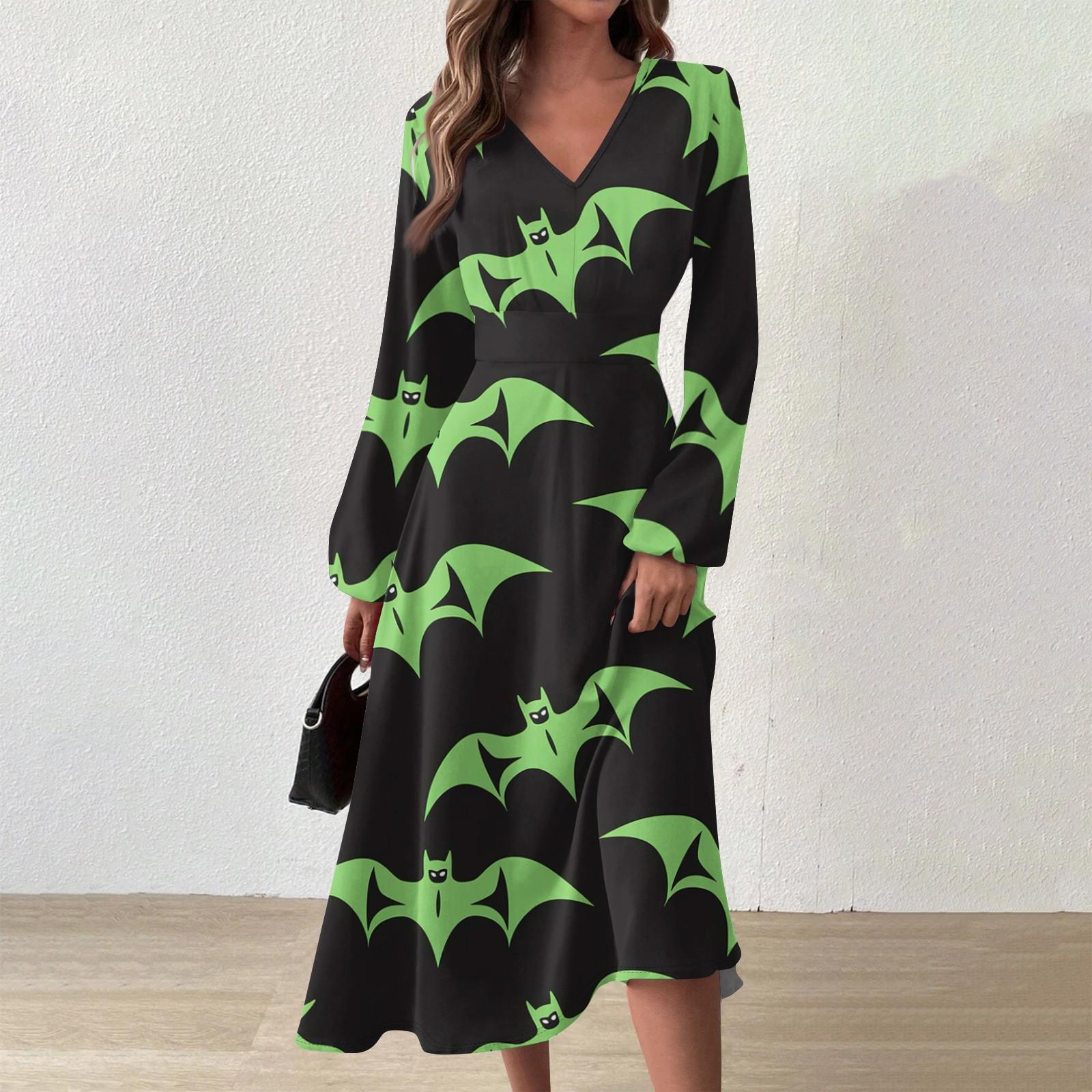 

Женское осенне-зимнее повседневное модное длинное платье с v-образным вырезом и длинным рукавом с принтом L