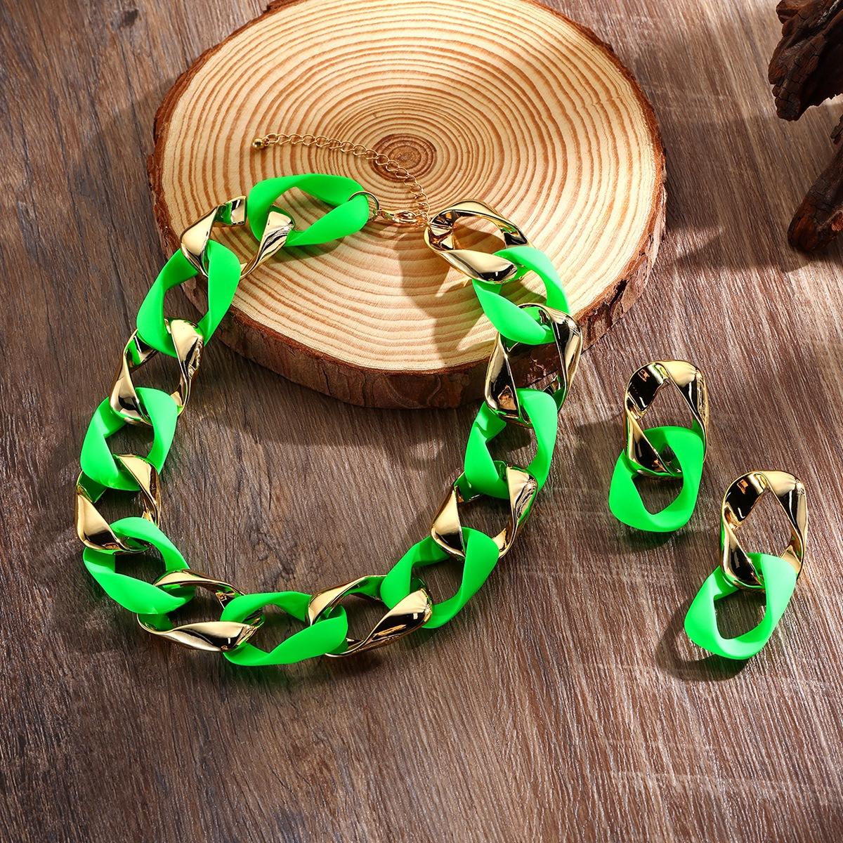 

Ожерелье из полой акриловой кубинской цепи в стиле панк, серьги, комплект из флуоресцентной цепочки в стиле хип-хоп флуоресцентный зеленый