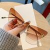 New Letter F Diamond-set Sunglasses Women High-end Frameless Edge-cut Cat Eye Metal Sunglasses 90317