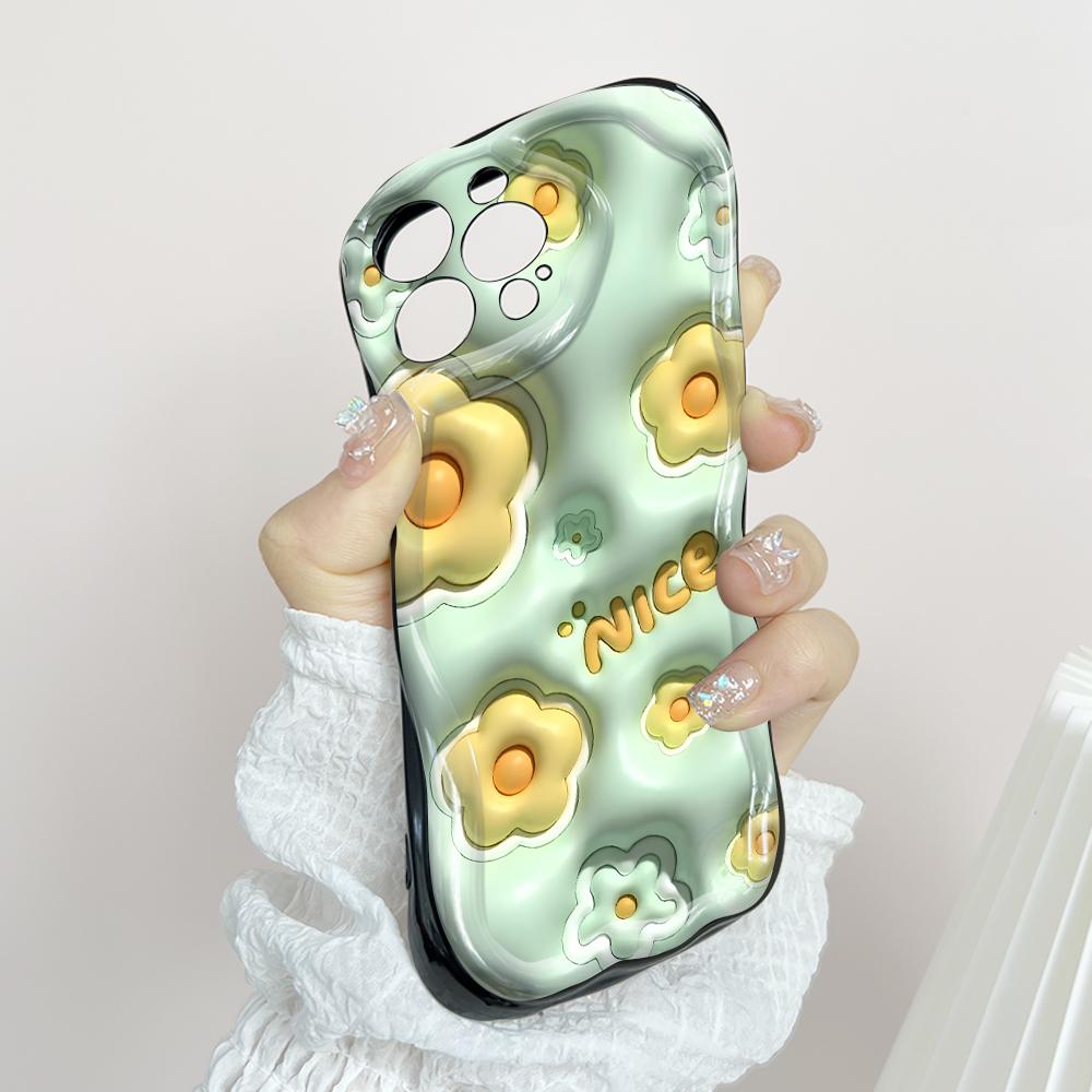 Cute Cartoon Pattern Cream Texture Casing Wavy Edge Soft Silicone Cover Phone Case for Huawei Honor Infinix Tecno iPhone