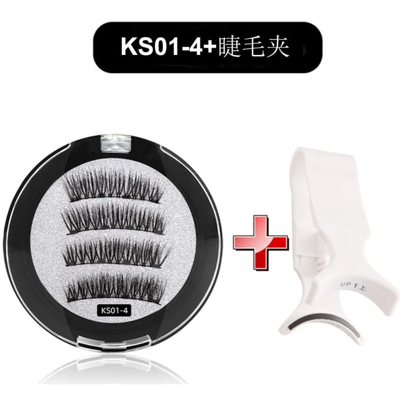 Magnetic False Eyelashes With Eyelash Curler Set 4 Magnet Design Thick Natural Look Glue-Free Fiber Lashes