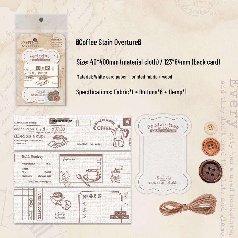Mu Ran Retro Journal Material Pack: Cloth Strips, DIY Buttons & Plain Paper for Background Decoration