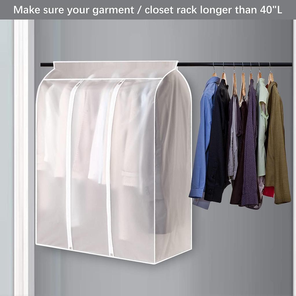 Garment Bags for Hanging Clothes Large Translucent Frosted Garment Rack Cover Bags with Zipper Polyethylene Materia