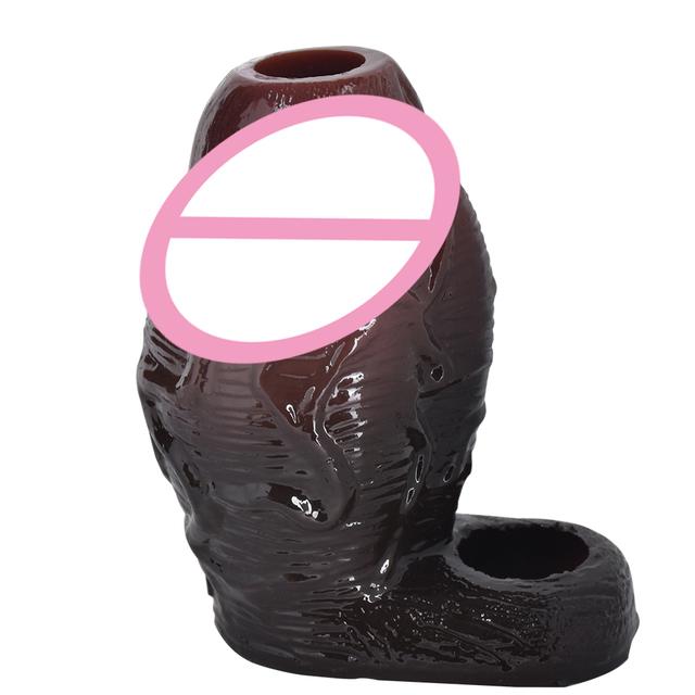 SXXY Two Colors Thick Realistic Penis Sleeve With Openwork Design Silicone Wearable Dick Sheath For Men Cock Enlargement Sexshop