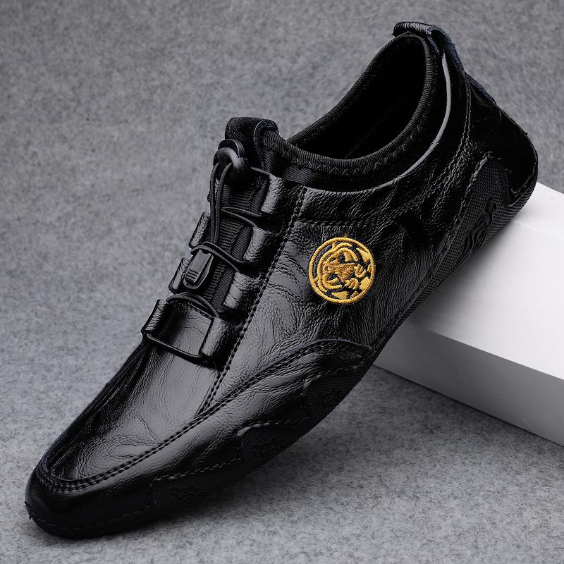 

Мужская кожаная повседневная обувь, кроссовки на шнуровке, дышащая мужская обувь для ходьбы, кроссовки ручной работы 43 чёрный