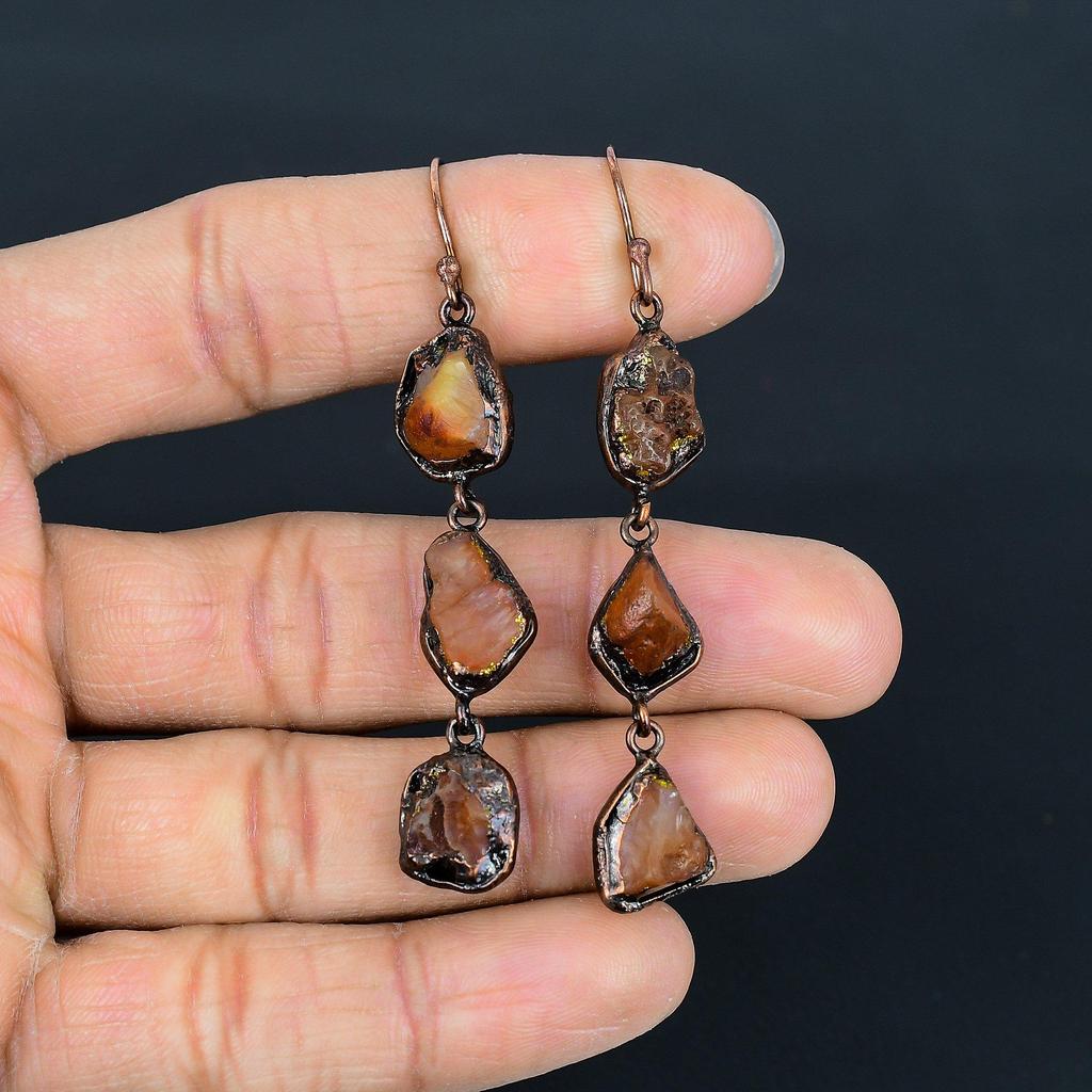 Carnelian Copper Electroformed Earrings, Handmade Gemstone Earrings Jewelry, Gifts For Wife Brand New Earrings