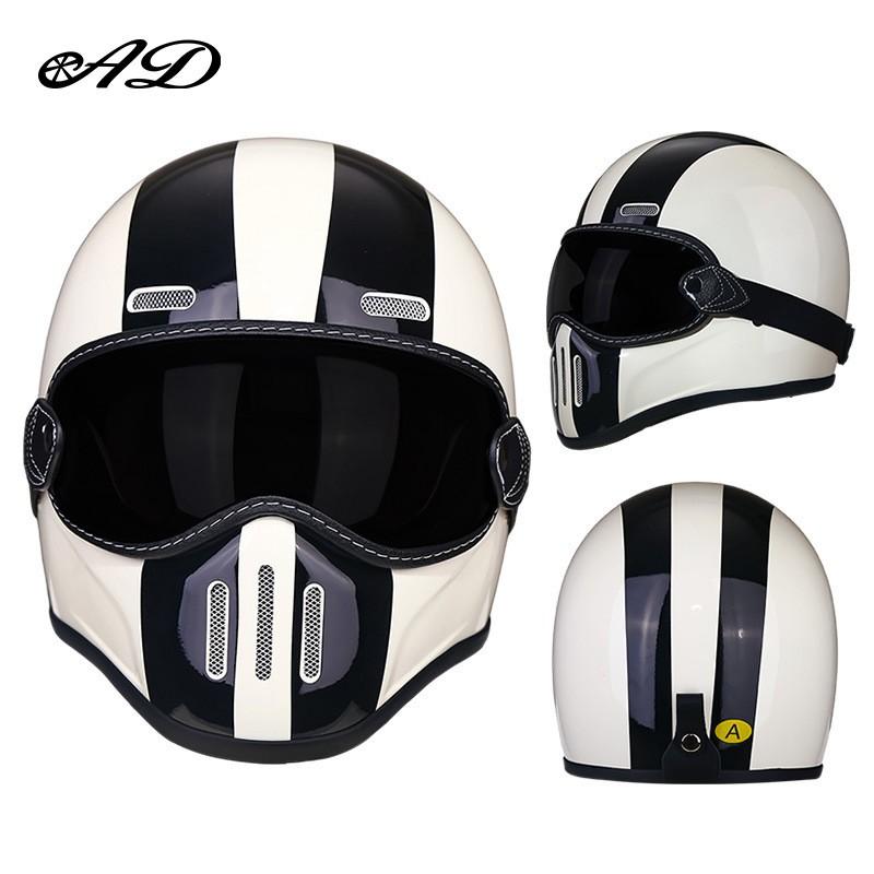 Vintage-Style Full Face Motorcycle Helmet Carbon Fiber Fiberglass Retro Cruiser Men Women Universal Fit