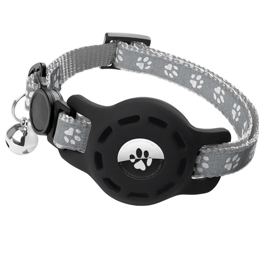 

with Bells Cat Collar Safety Buckle Adjustable For Airtag Holder Reflective Strips Anti-Lost Pet Tracker Collar Kitty Puppy сірий