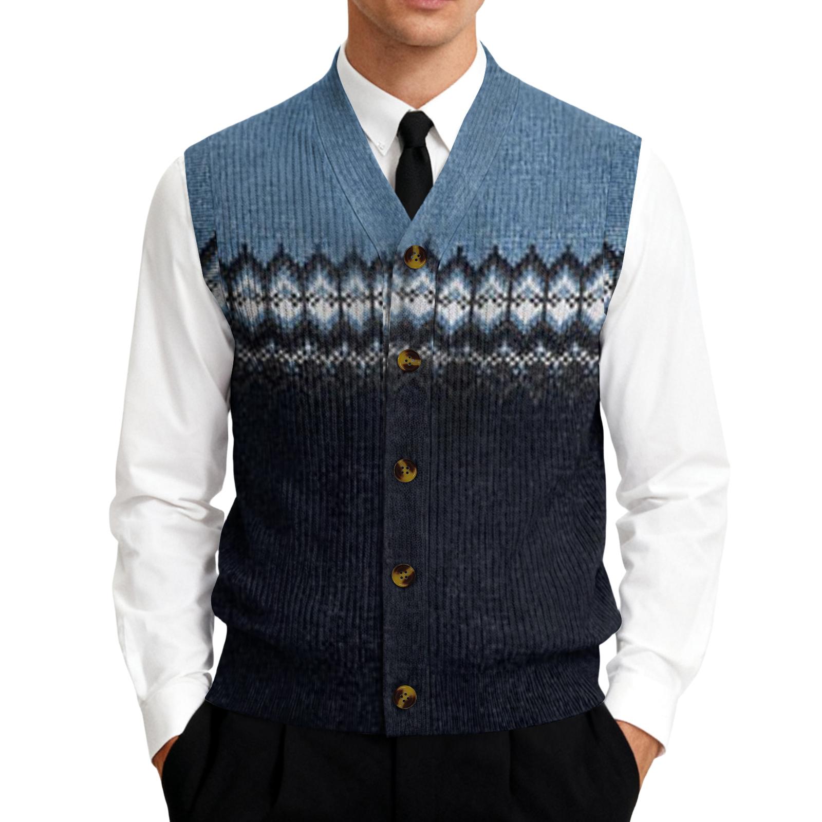 

Чоловічий в язаний кардиган-жилет без рукавів з V-подібним вирізом S Темно-синій