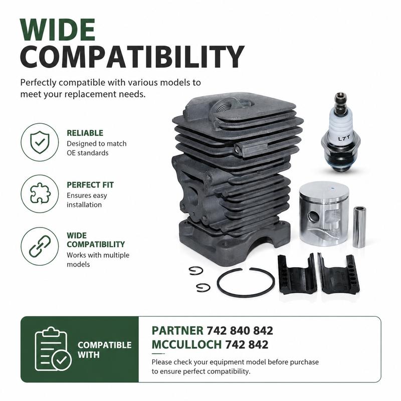 41mm Cylinder Piston Kit Replacement For Partner 742 840 842 McCulloch 742 842 Chaaw Parts Top End Kit Pin Rings Circlip