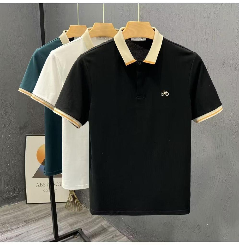 Cămașă polo cu rever la modă pentru bărbați, cu mânecă scurtă, slim fit