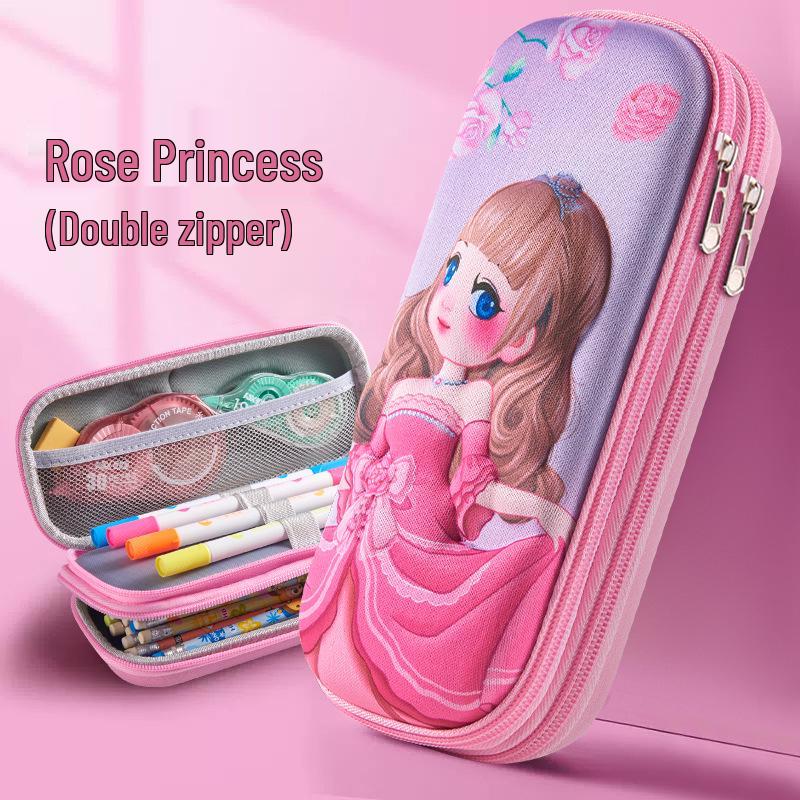 3D Cartoon Double-Layer Pencil Case for Kids - Large Capacity Zipper Bag for Boys and Girls