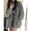 Loose Sweater Jacket, Women's Spring and Autumn Outfit, Lazy Retro Milk Style Outfit, Gray Knit Sweater To Wear