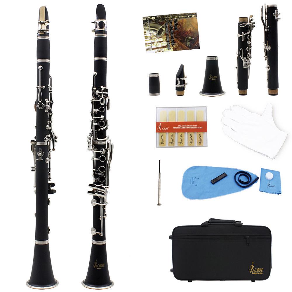 Profesjonalny klarnet B, korpus z ABS, 17 klawiszy, 6 pierścieni, instrument dęty drewniany z ściereczką i pudełkiem na egzaminy i występy