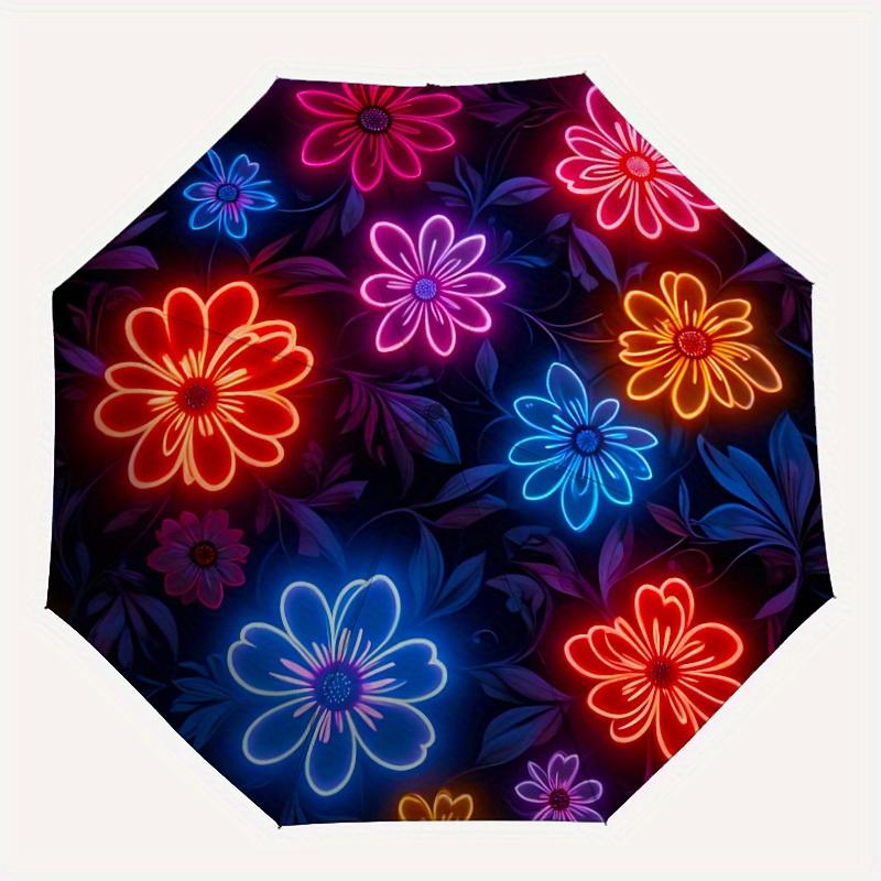 1pc Neon Flowers Automatic Open/close Folding Umbrella, Compact Portable Travel Umbrella,Cute Umbrella, Durable Construction yy250804092
