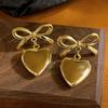 Heart Pendant Bow Stud Earrings for Women - High-end Feel Accessory