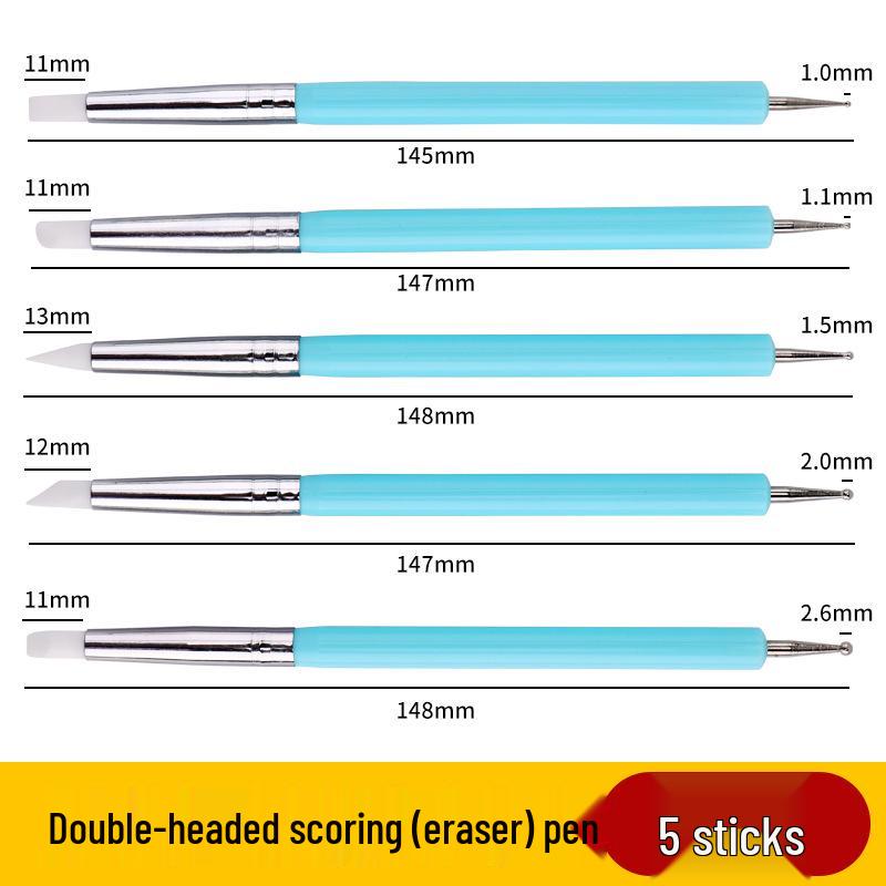 5-Piece Double-Ended Silicone Clay Tool Set - Rubber Point Pen for Polymer Clay Doll DIY