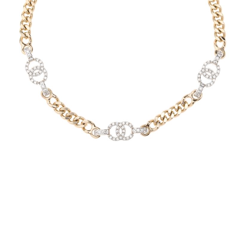 

CHANEL Double C Metal Crystal Necklace Women s Gold золотий