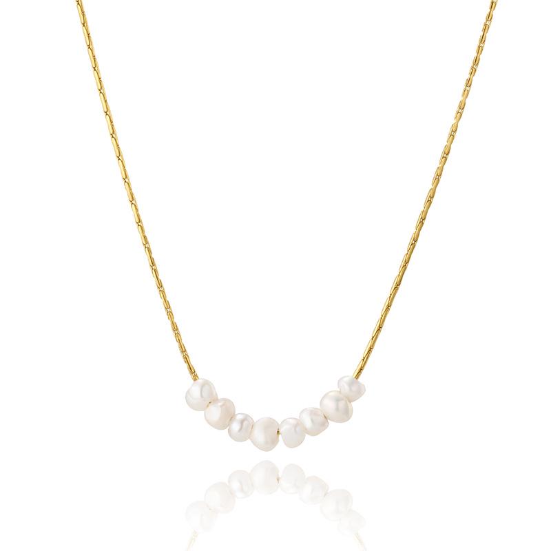 18K Gold-Plated Freshwater Pearl Smile Necklace – Elegant Colorfast Titanium Steel Chain 18K Real Gold Plating