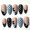 24Pcs Y2K Blue Star Almond Press On Nails Black Polka Dot French Tip Full Cover Fake Nails Sweet Cool Manicure