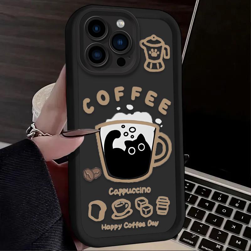 Lovely Funny Coffee Cat Phone Case for Samsung Galaxy A56 A55 A36 A35 A26 A25 A15 5G A24 A23 A22 A52 A71 A72 4G Cover