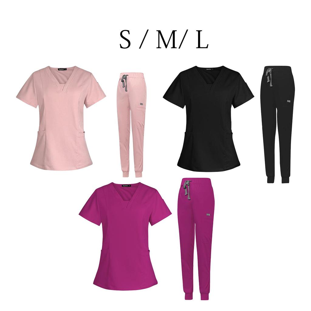Female Scrub Set, V Neckline Machine Washable Beauty Parlour Comfortable with Multi Pockets Nurse