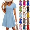 Modisches Damen-Farben-V-Ausschnitt Kurzarm Locker Lässig Strandurlaub Kleid