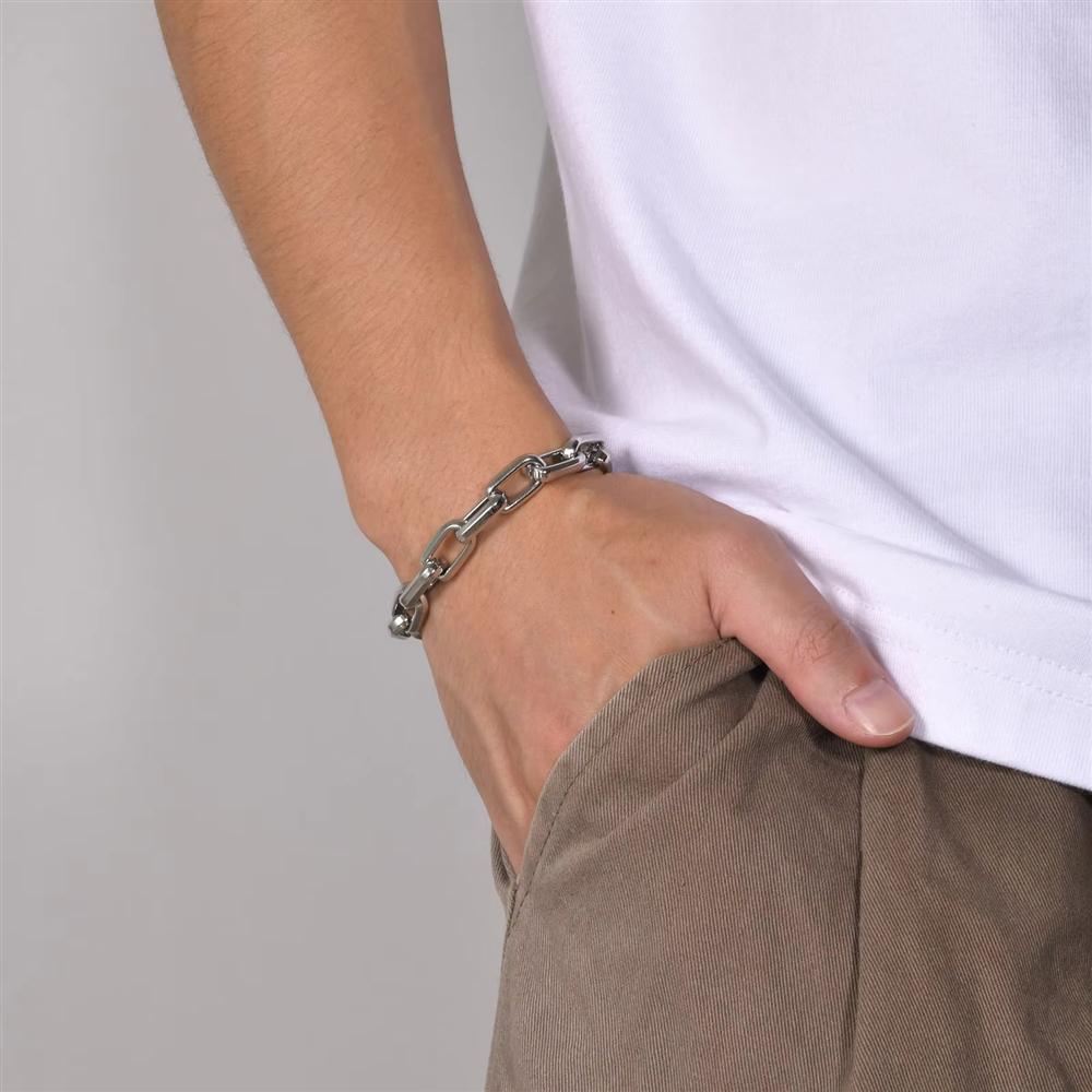 Hip Hop Trendy Punk Vintage Handmade Link Chain 316L Pvd Waterproof Stainless Steel Fashion Jewelry Bracelet for Men