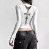 Personalized Printed Long-Sleeve Short T-Shirt for Women, Korean Style, Slim Fit, Regular Shoulder, Suitable for Spring and Autumn