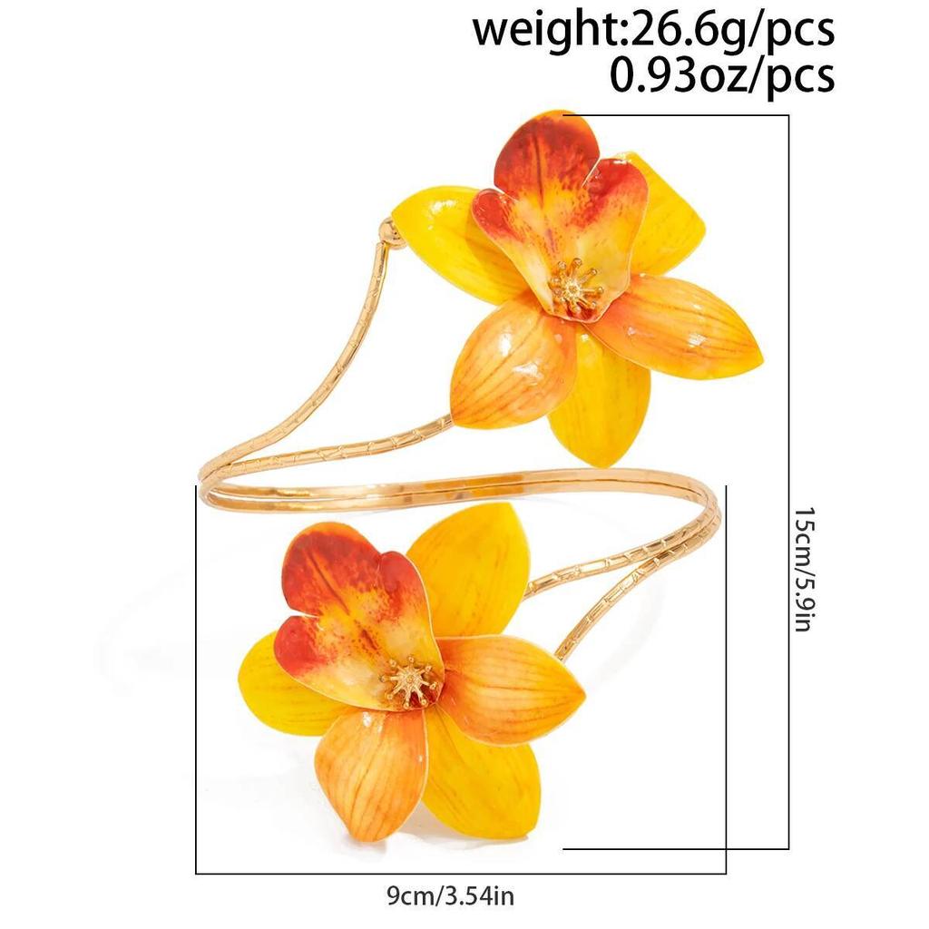 Salircon Vintage Exquisite Colorful Flower Open Arm Bangle Bracelets Women Trendy Creative Boho Gold Color Bangles Y2K Jewelry