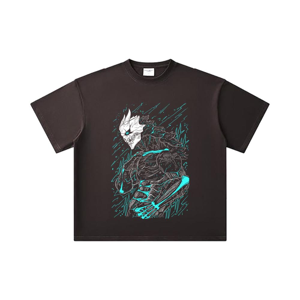 260 GSM Double Yarn 32 Count 100% Cotton Kaiju No 8 V8 Kafka Print Unisex Heavy Cotton T Shirt