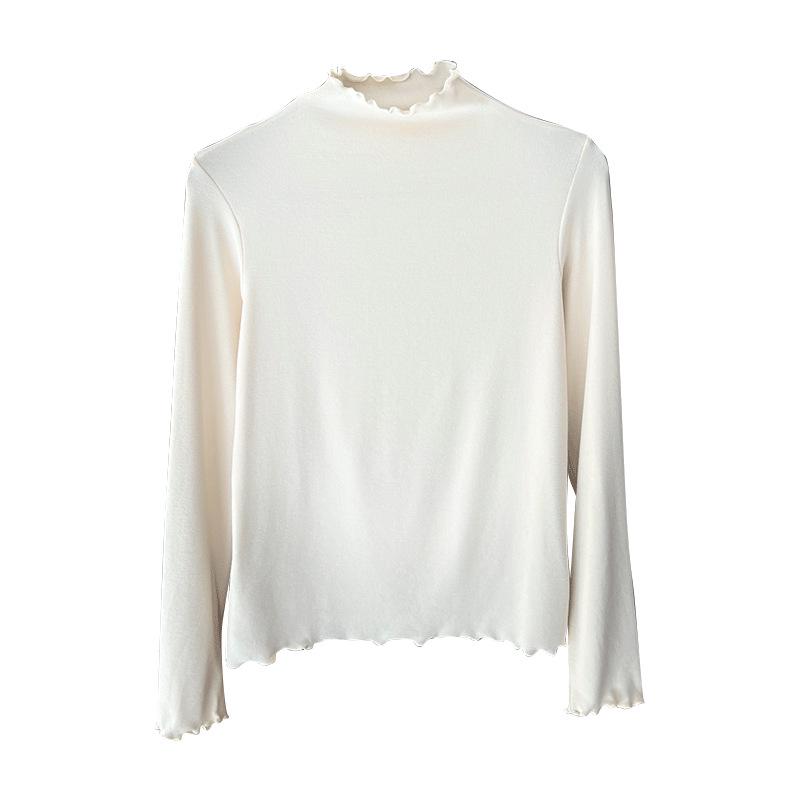 Women's Autumn/Winter 2024 Slim Fit High-Neck Purple Wood Ear Trim Top