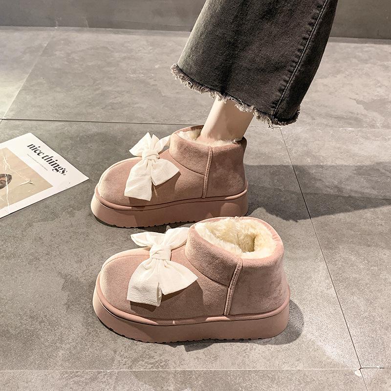 

Bowknot women s padded thickened warm hiking mountaineering thick bottom waterproof non-slip sports and leisure production snow boots cotton shoes 36/37 рожевий