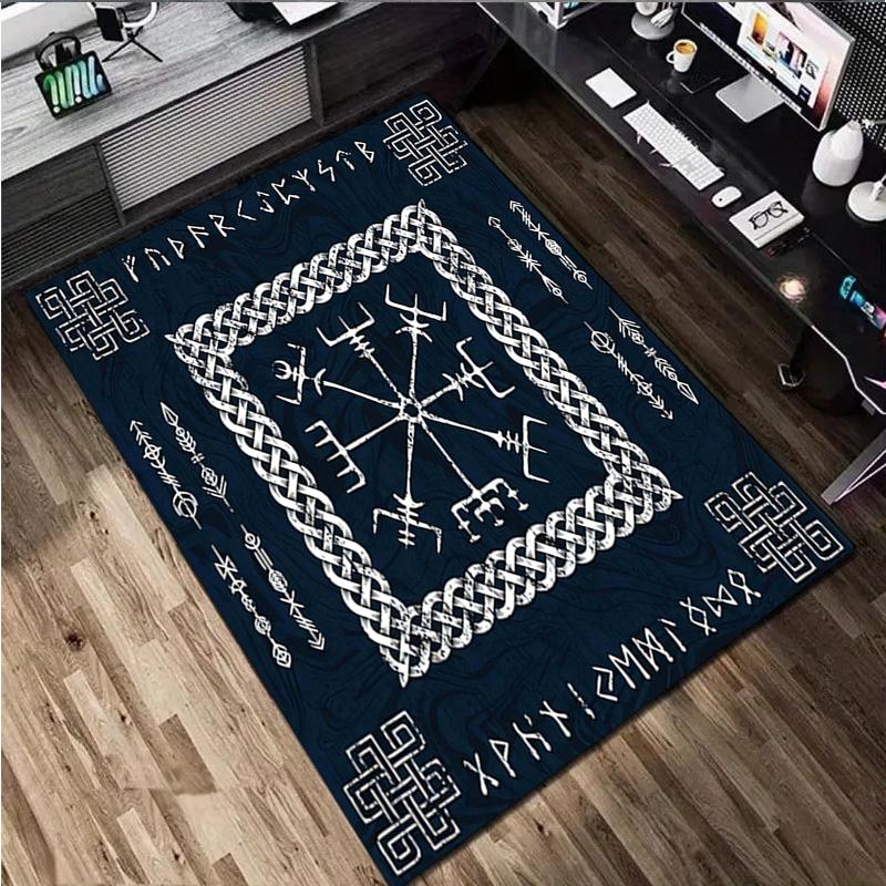 1Pc Viking Runes Print Rug - Home Decoration Carpet For Living Room Bedroom Flooring Computer Chair Area Rug
