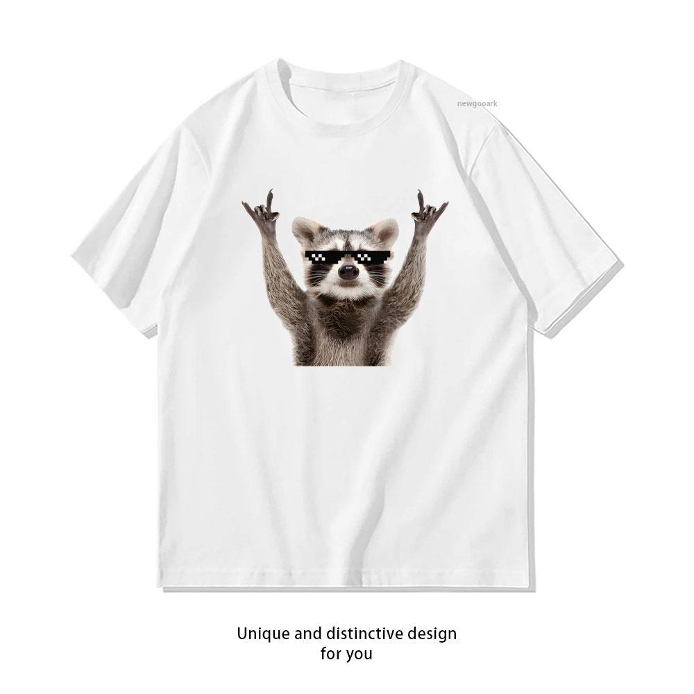 

Raccoon Rock Sign Funny Glasses TShirt Women Unisex Casual Cotton Graphic T Shirts Classic Oneck Shirt Adult Shortsleev S