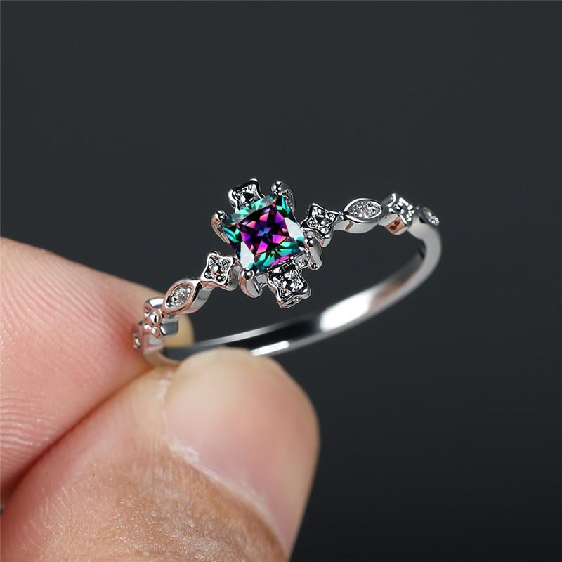 Vintage Male Female Black Zircon Ring Square Crystal Small Stone Wedding Ring Trendy CopperColor Engagement Rings For Women Men