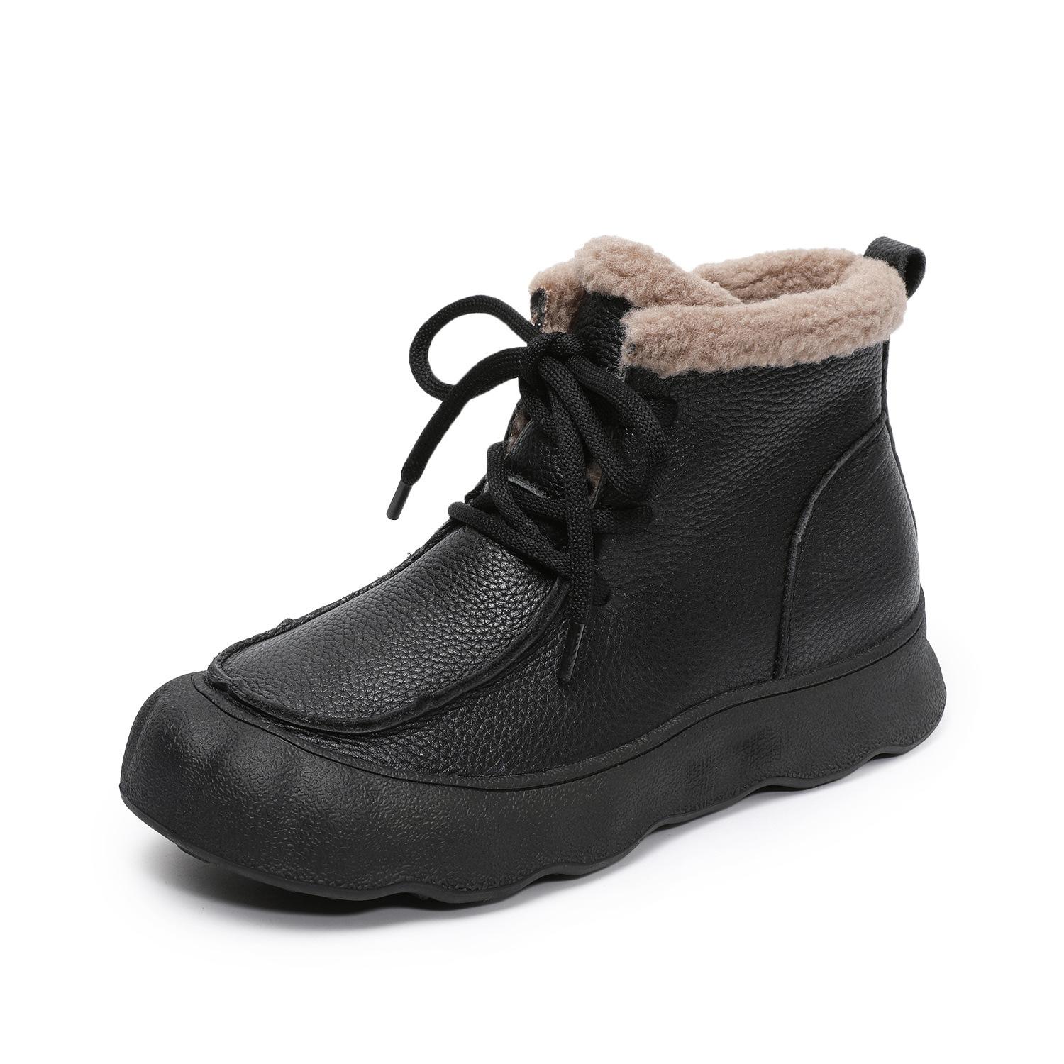 

Johnature Ретро Натуральная Кожа Плюшевые Теплые Женские Короткие Ботинки Мягкая Подошва Круглый Носок Универсальная Хлопковая Обувь 41 чёрный