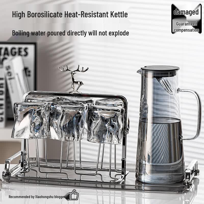 Heat-Resistant Borosilicate Glass Pitcher & Cups Set