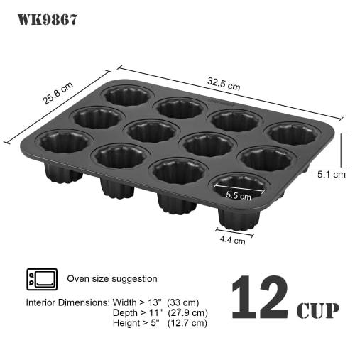 CHEFMADE Canel? Mold, 12-Piece Set, Non-Stick Cake Mold, Exterior Dimensions: Approx. 32.5 x 25.8 cm, Cup Top: 5.5 cm x Bottom: 4.4 cm (Black)