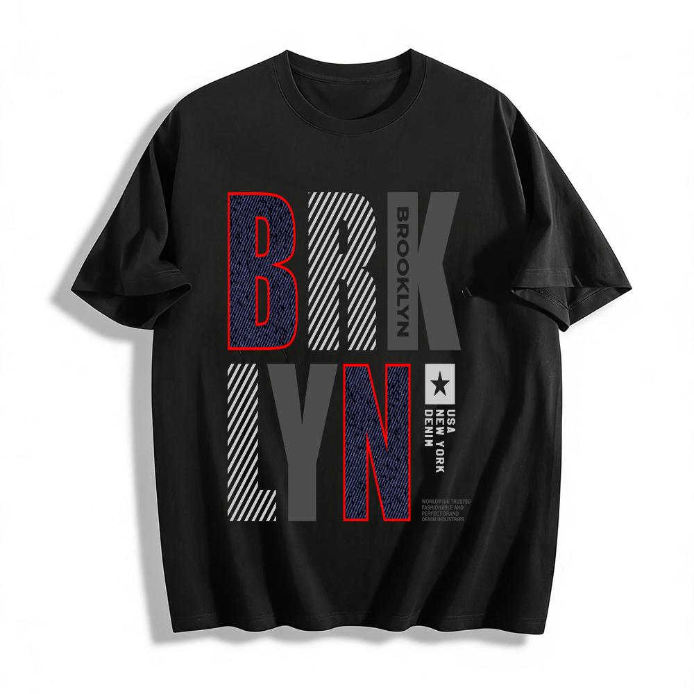 

Brooklyn Denim Style Letter Print Casual T-Shirt Pure cotton T-shirt XXS