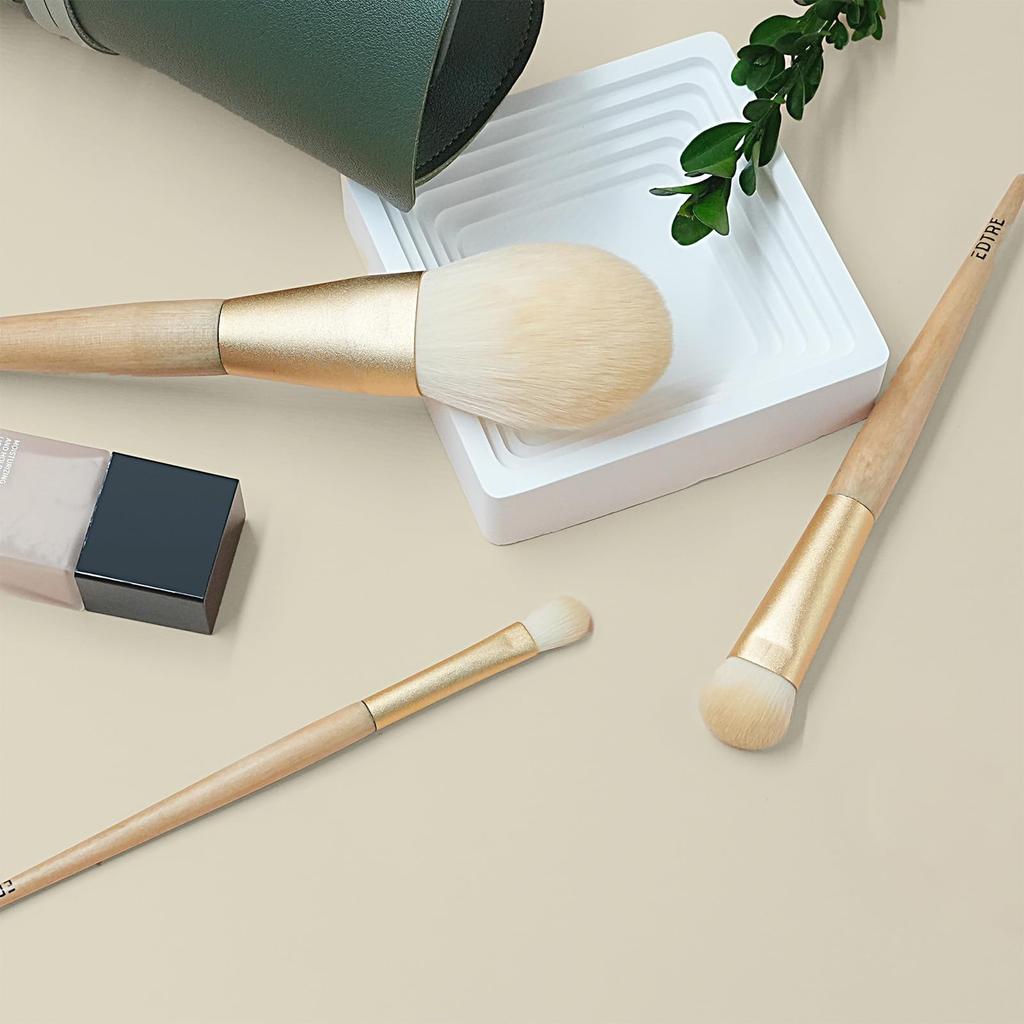 EDTRE White Gold Makeup Brush Set of Soft Fiber with PU Leather Multifunctional Everyday Makeup Brush Portable and Suitable for Sensitive Beginner
