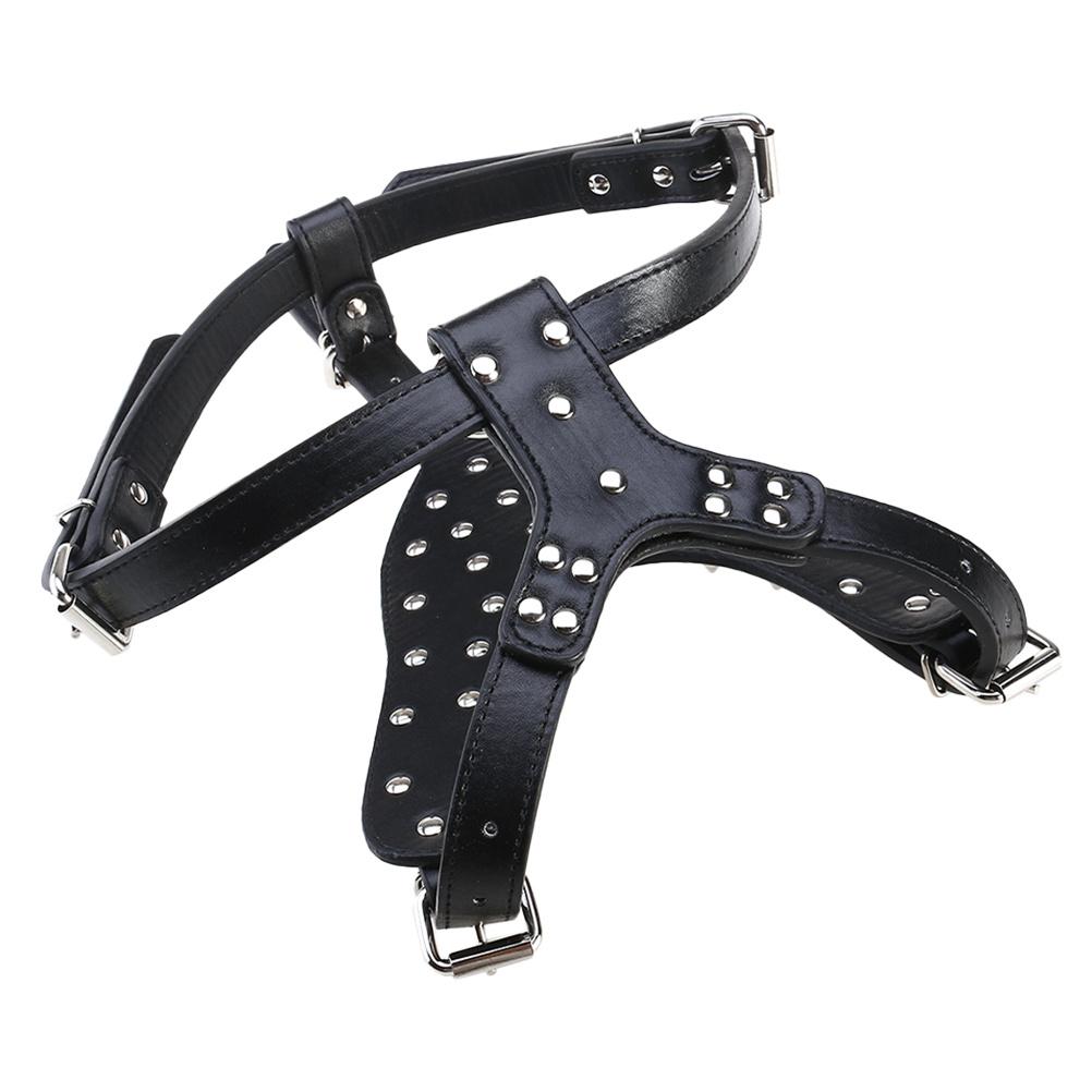 Adjustable PU Dog Harness with Metal Studs Round Head Spike for Walking Training Outdoor Travel Large Small Dogs Pet Supplies