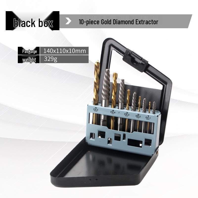 10-Piece Screw Extractor Set with Iron Box and Imperial Drill Bits