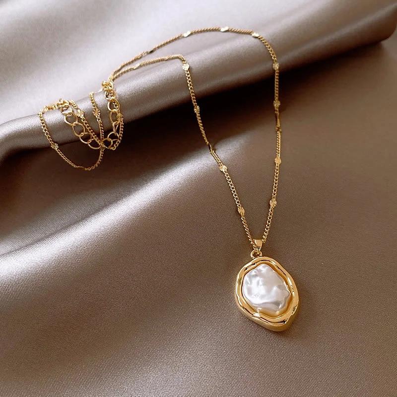 New Baroque Imitation Pearl Ot Buckle Pendant Necklace Women Wedding Bridal Bead Chain Neck Accessories Jewelry Gift