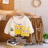 Boys' Spring and Autumn Set, Children's Cartoon Round Neck Hoodie, Baby Cute Long Sleeve Long Pants Two Piece Set