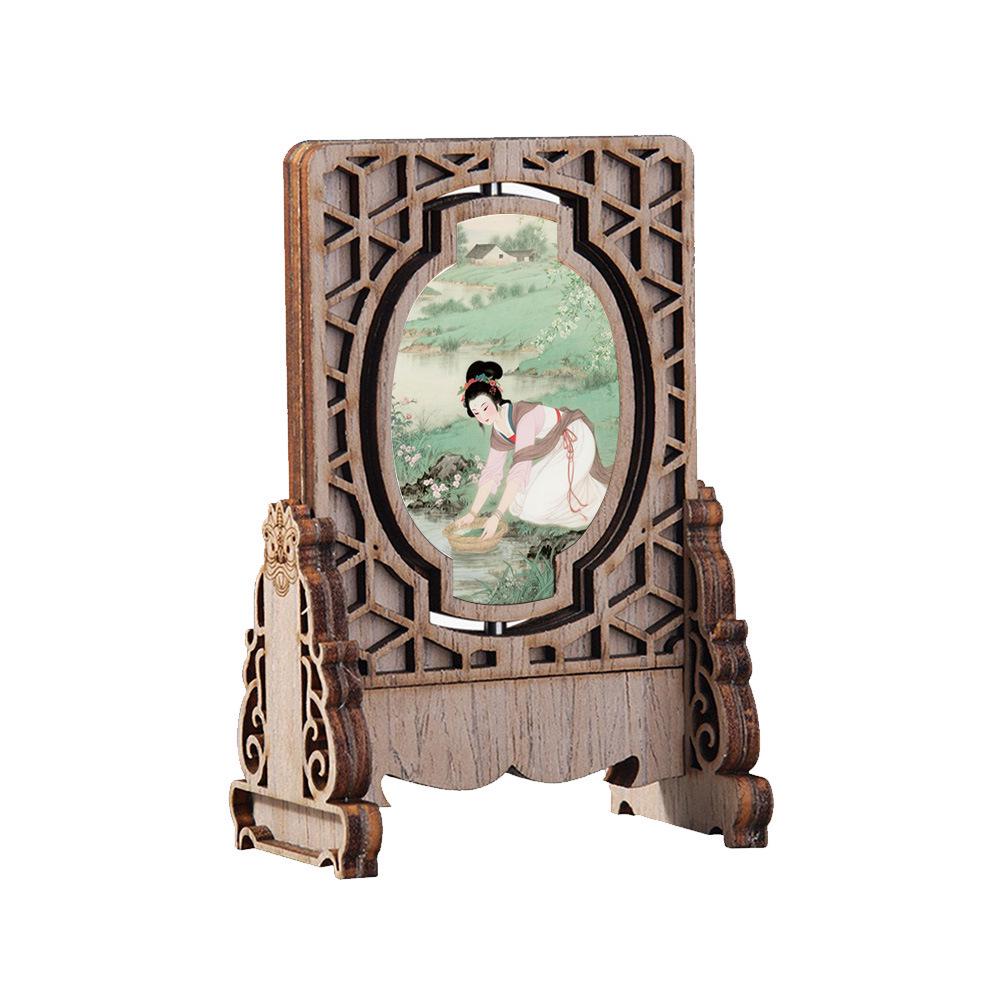 Китайский антикварный стиль Вращающийся деревянный экран Сувенир Подарок 15x7.2x4.2 cm