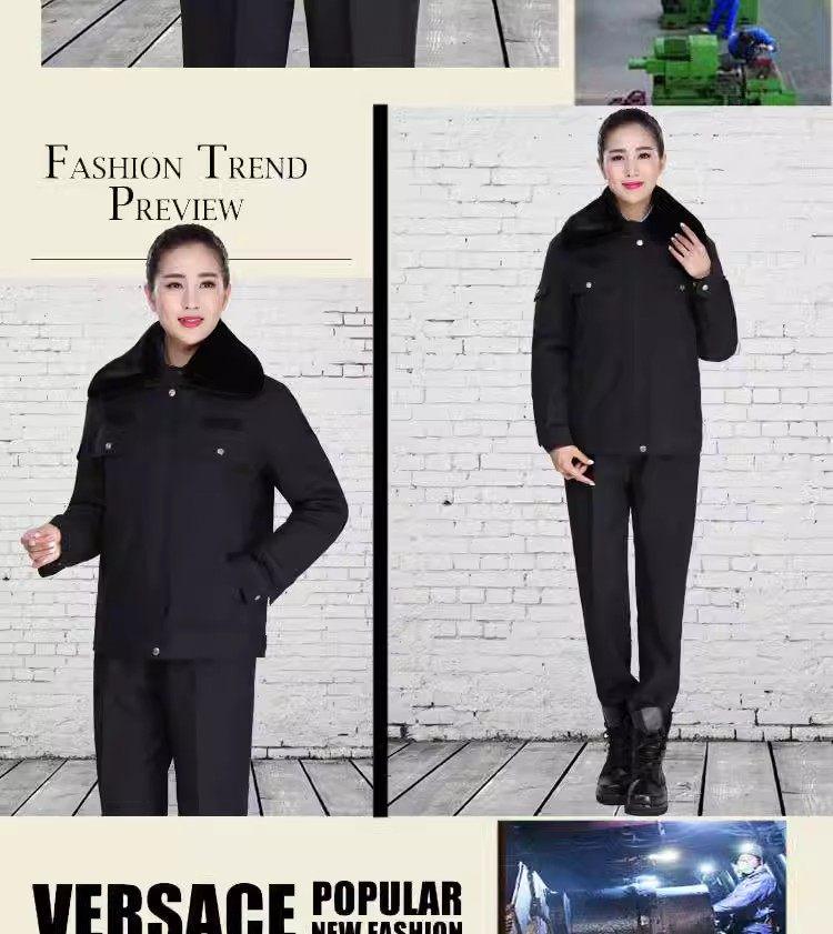 Zimowy mundur służbowy ochrony: Pogrubiony Zestaw Bawełnianej Kurtki i Płaszcza na Ciepło i Ochronę przed Zimnem.