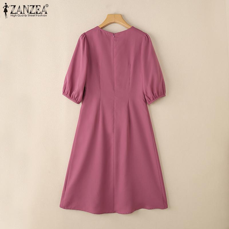 ZANZEA Women Casual Round Neck Loose Half Sleeve Dress