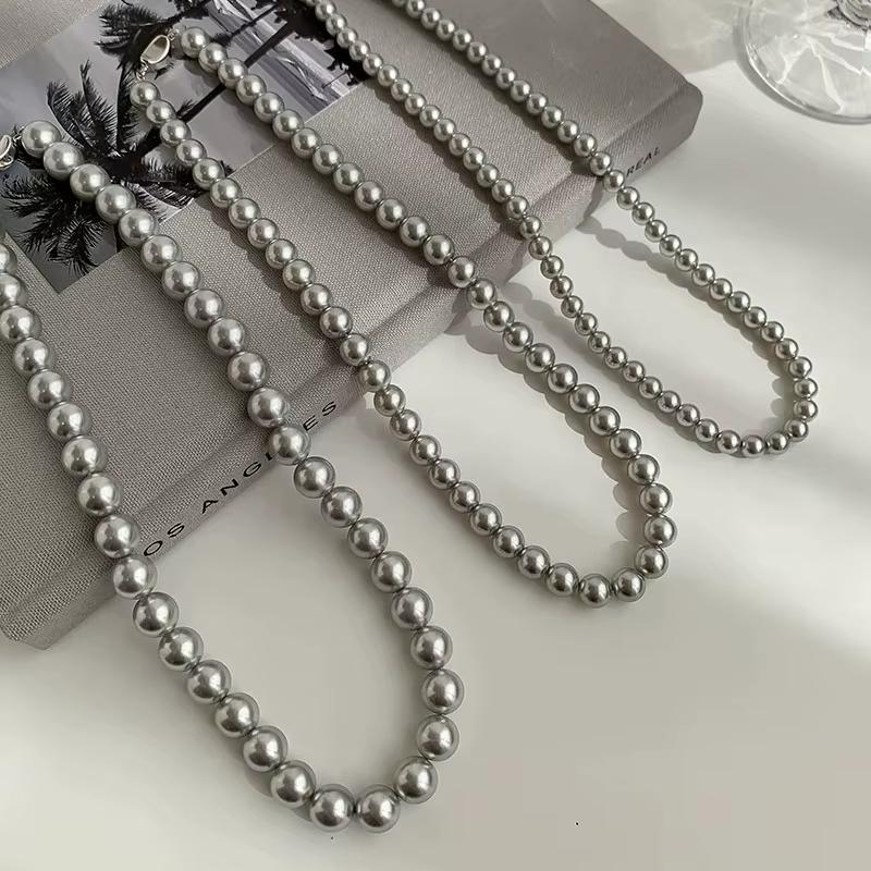 925 Silver Bright Round Gray Pearl Necklace for Women, Same Style As Celebrities, 2026 Trending Light Luxury Niche Design Choker