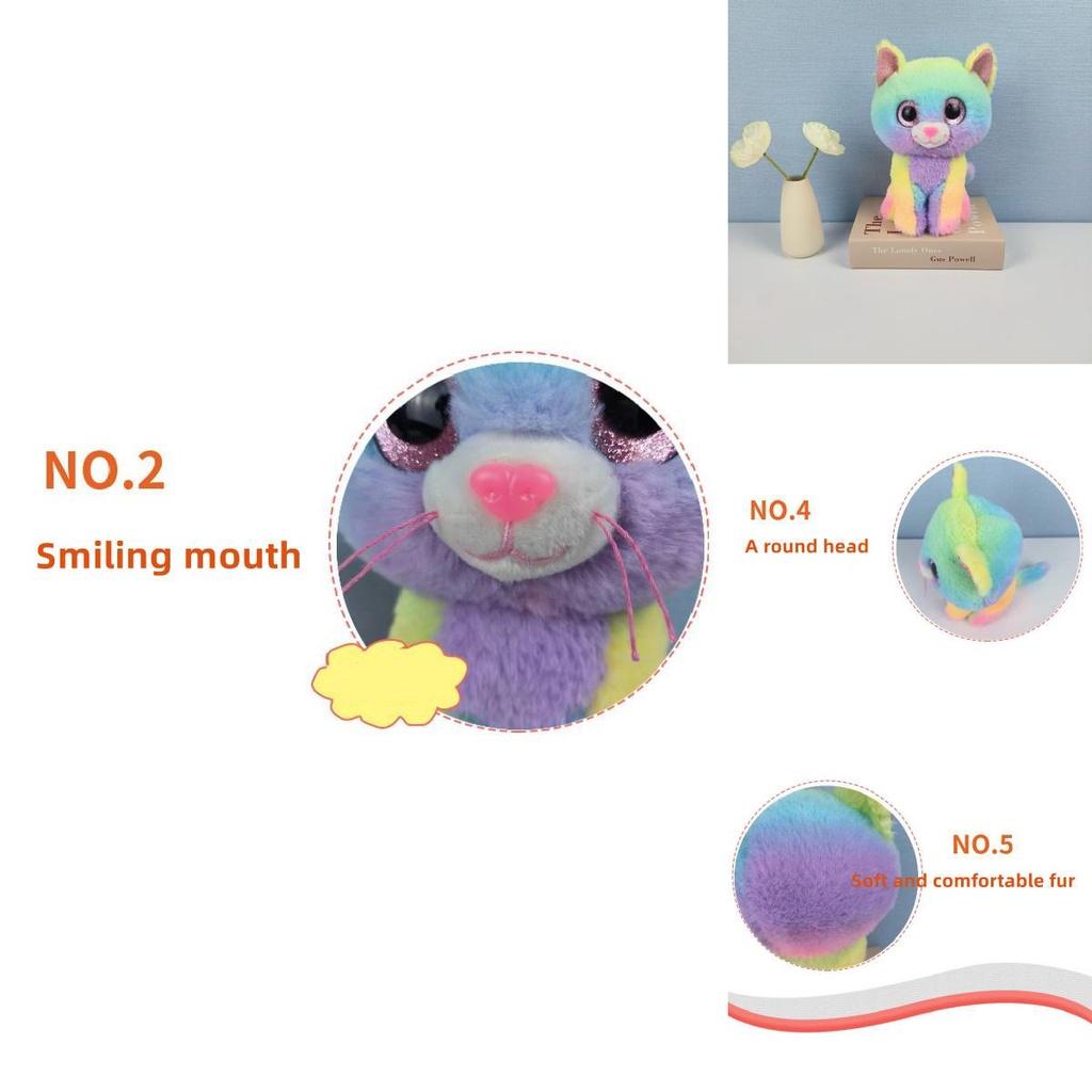 Cassidy Rainbow Cat Plush Toy Colorful And Soft Stuffed Animal For Kids' Birthdays